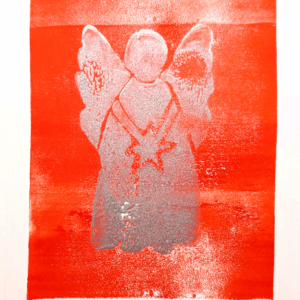 Weihnachtskarte Engel auf rot