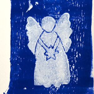 Weihnachtskarte Engel auf blau